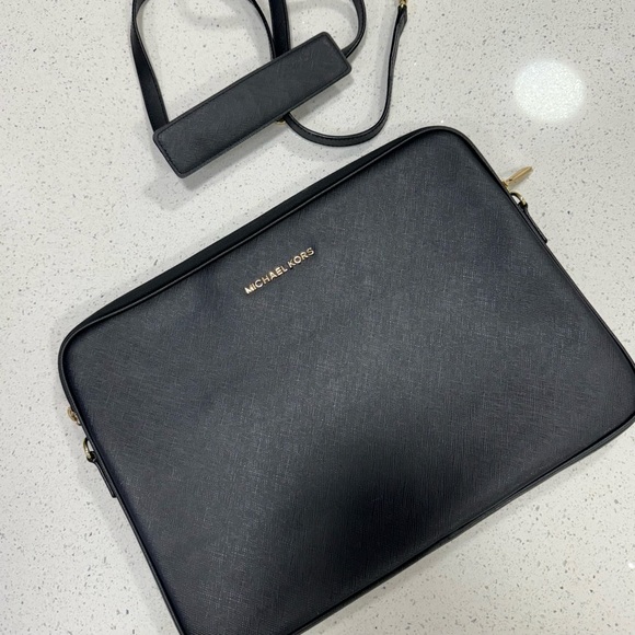 Michael Korss 13” Laptop Case • Saffiano Leather, Gold Hardware - Picture 2 of 10